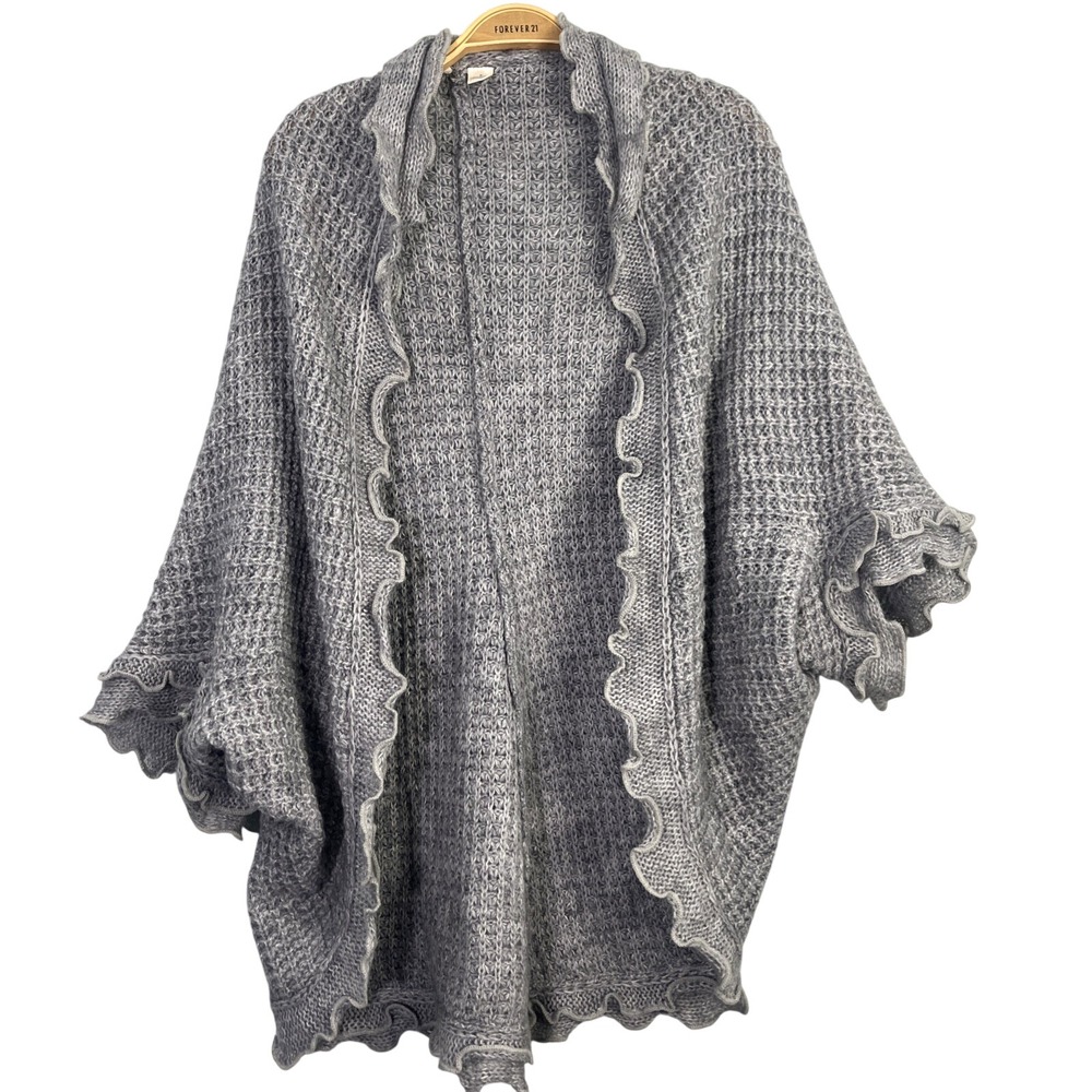 Moth Anthropologie Rocia Cardigan Womens Small Gray Wool Waffle Knit Shawl Drape
